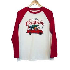 NEW Women's Medium "Merry Christmas Ya'll" Red Ragland Truck Holiday T-Shirt